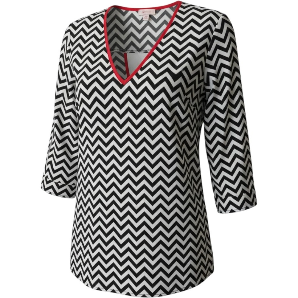 Everly 1950s Retro Rockabilly Chevron Zig Zag Blouse 3/4 Sleeve Medium, pinup